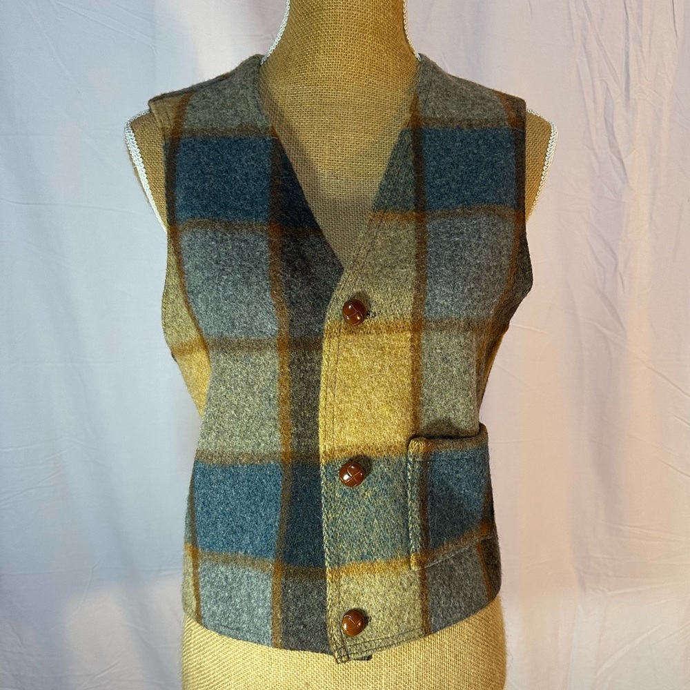 Womens wool vest cowboy western vintage plaid button up